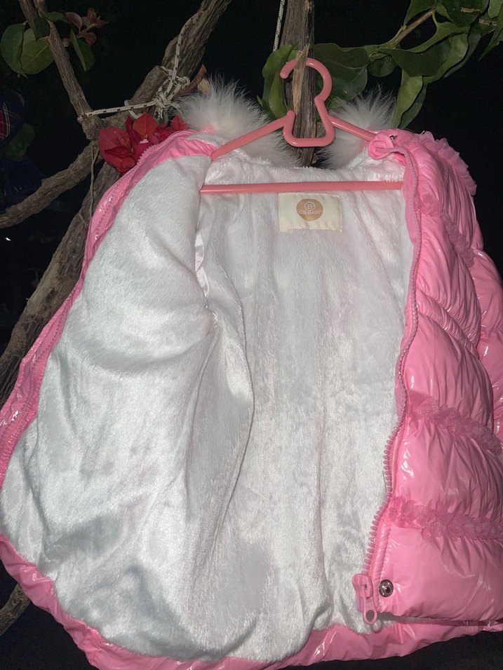 Kürklü Kapüşonlu Pembe Kız Mont - Görsel 3