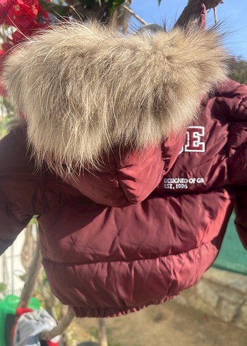 Bordo Kürklü Kapüşonlu Erkek Çocuk Mont - Görsel 3