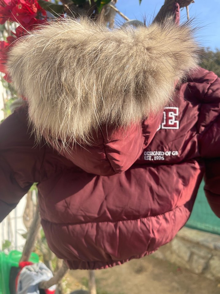 Bordo Kürklü Kapüşonlu Erkek Çocuk Mont - Görsel 3