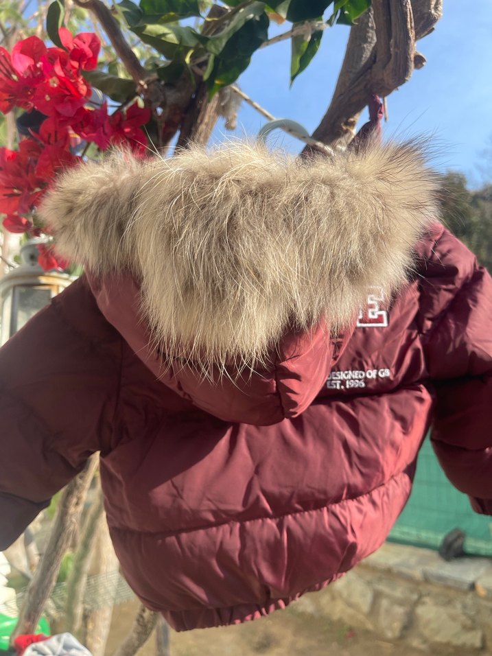 Bordo Kürklü Kapüşonlu Erkek Çocuk Mont - Görsel 5