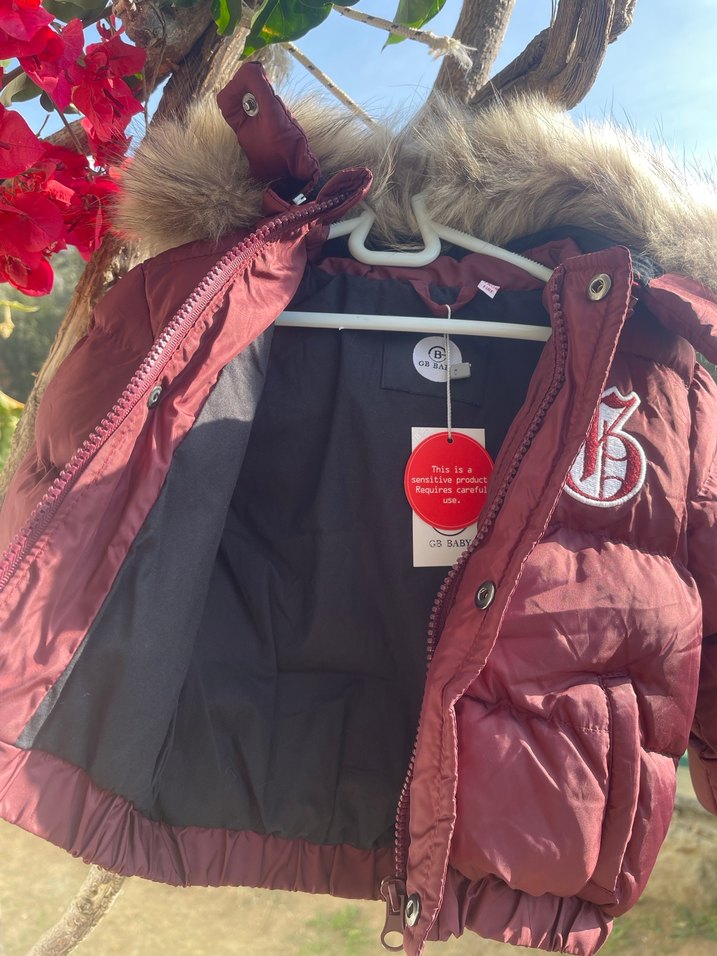 Bordo Kürklü Kapüşonlu Erkek Çocuk Mont - Görsel 2