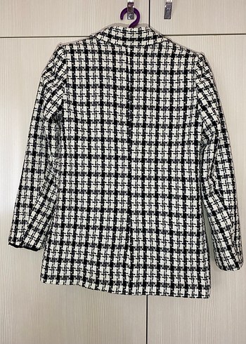 Ekoseli Beyaz Kadın Blazer Ceket - Görsel 2