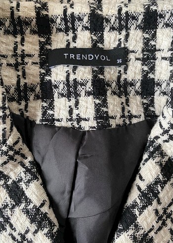 Ekoseli Beyaz Kadın Blazer Ceket - Görsel 4