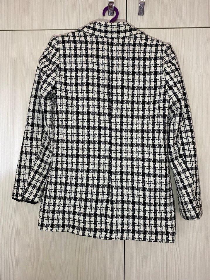 Ekoseli Beyaz Kadın Blazer Ceket - Görsel 2