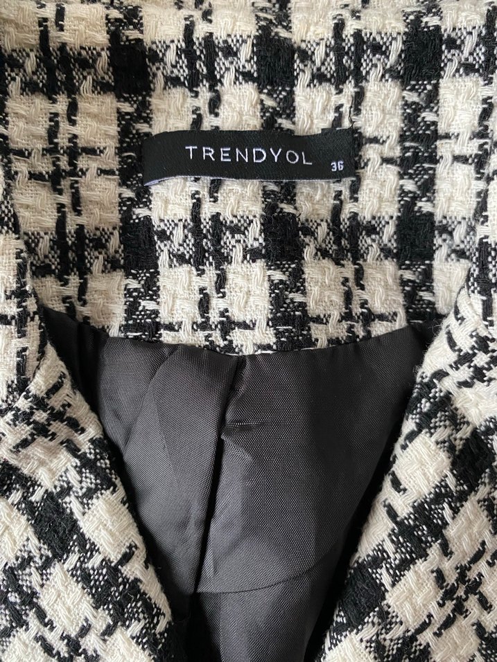 Ekoseli Beyaz Kadın Blazer Ceket - Görsel 4