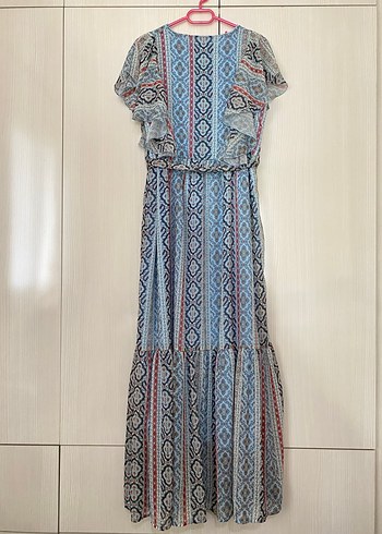 Bohem Renkli Uzun V Yaka Elbise - Görsel 2