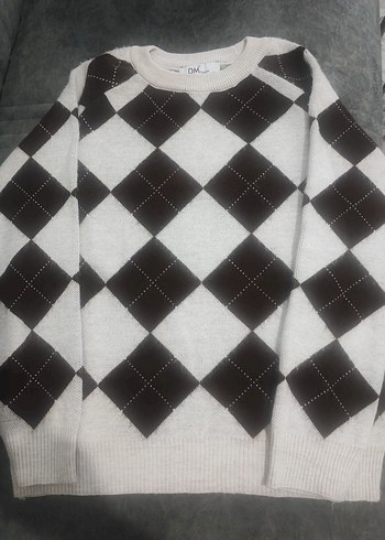 Kahverengi Ekose Desenli Kadın Triko Kazak - Görsel 2