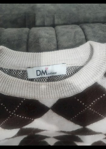 Kahverengi Ekose Desenli Kadın Triko Kazak - Görsel 2