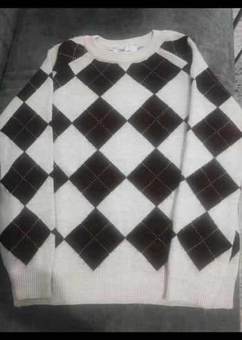 Kahverengi Ekose Desenli Kadın Triko Kazak - Görsel 3