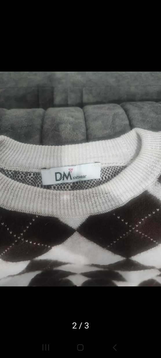 Kahverengi Ekose Desenli Kadın Triko Kazak - Görsel 2