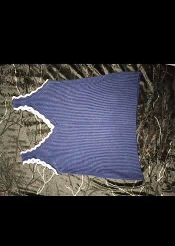 V Yaka Mavi Triko Kadın Yelek - Görsel 2