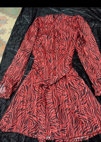 Renkli Zebra Desenli Kadın Uzun Kollu Elbise - Görsel 3