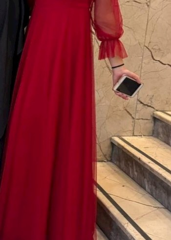 Kırmızı Uzun Abiye Elbise - Görsel 3