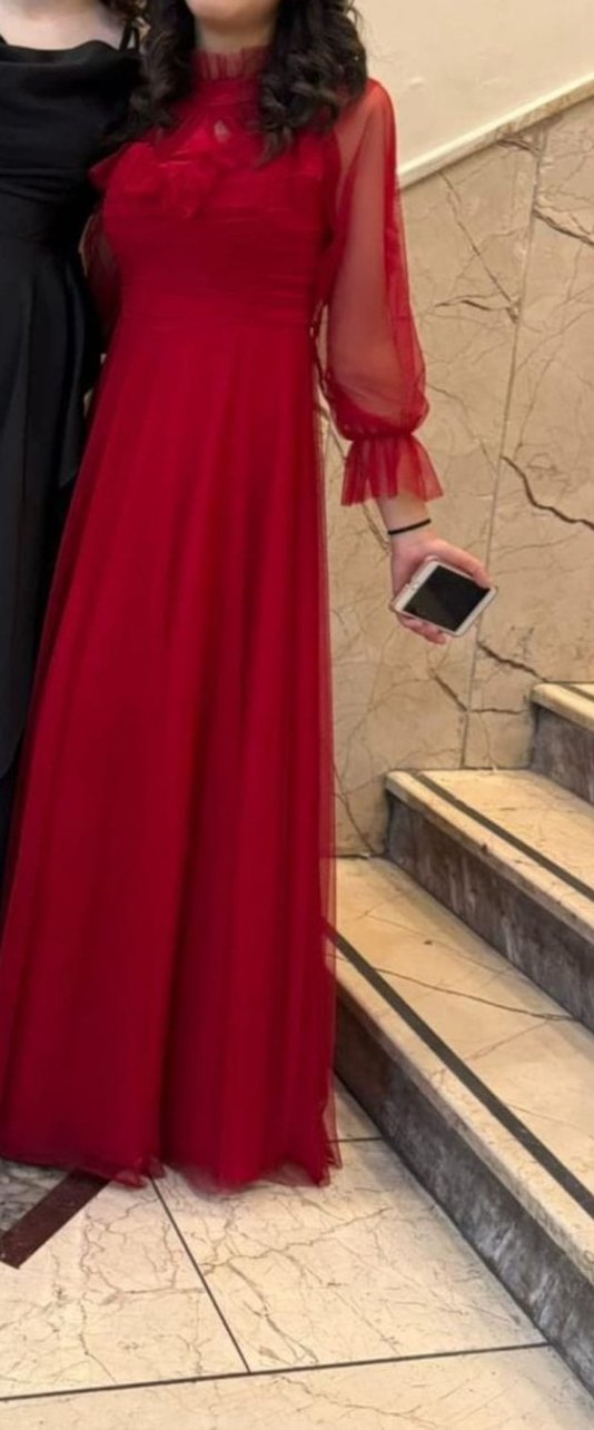 Kırmızı Uzun Abiye Elbise - Görsel 3