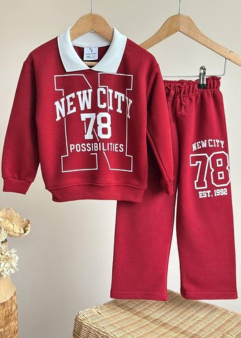 Bordo Kız Çocuk Sweatshirt ve Eşofman Takımı - Görsel 4