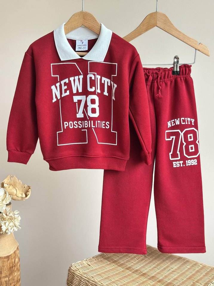 Bordo Kız Çocuk Sweatshirt ve Eşofman Takımı - Görsel 4