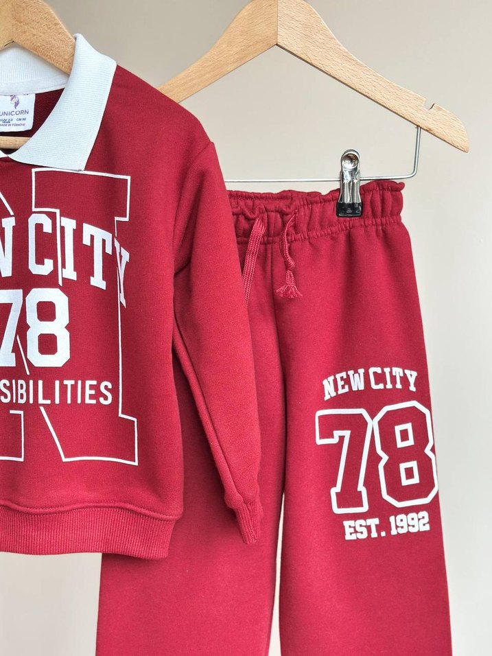 Bordo Kız Çocuk Sweatshirt ve Eşofman Takımı - Görsel 2