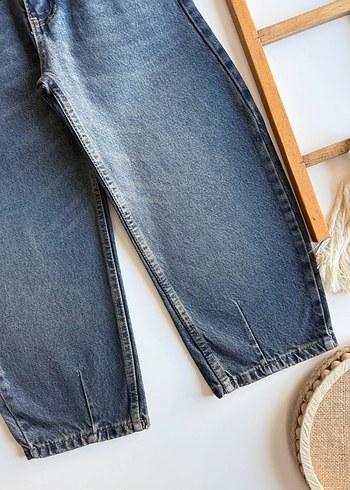 Kız Çocuk Gri Bol Kesim Denim Pantolon - Görsel 3