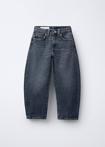 Kız Çocuk Gri Bol Kesim Denim Pantolon - Görsel 4