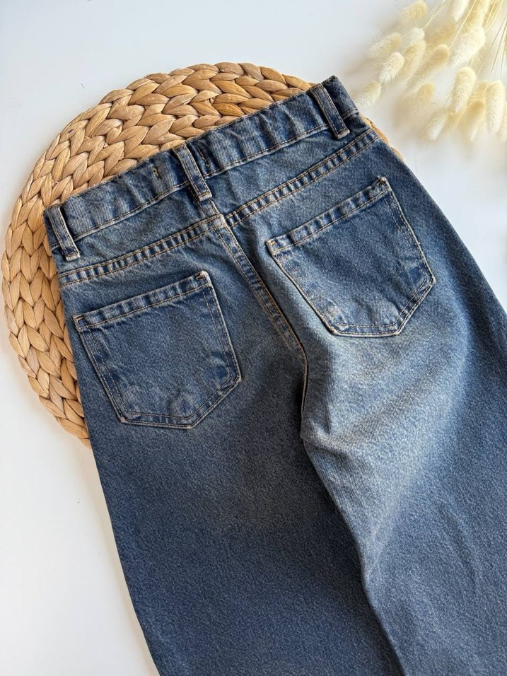 Kız Çocuk Gri Bol Kesim Denim Pantolon - Görsel 2