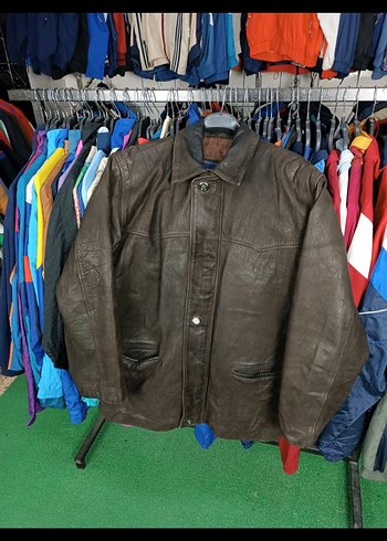 Düğmeli Kahverengi Deri  Ceket - Görsel 2