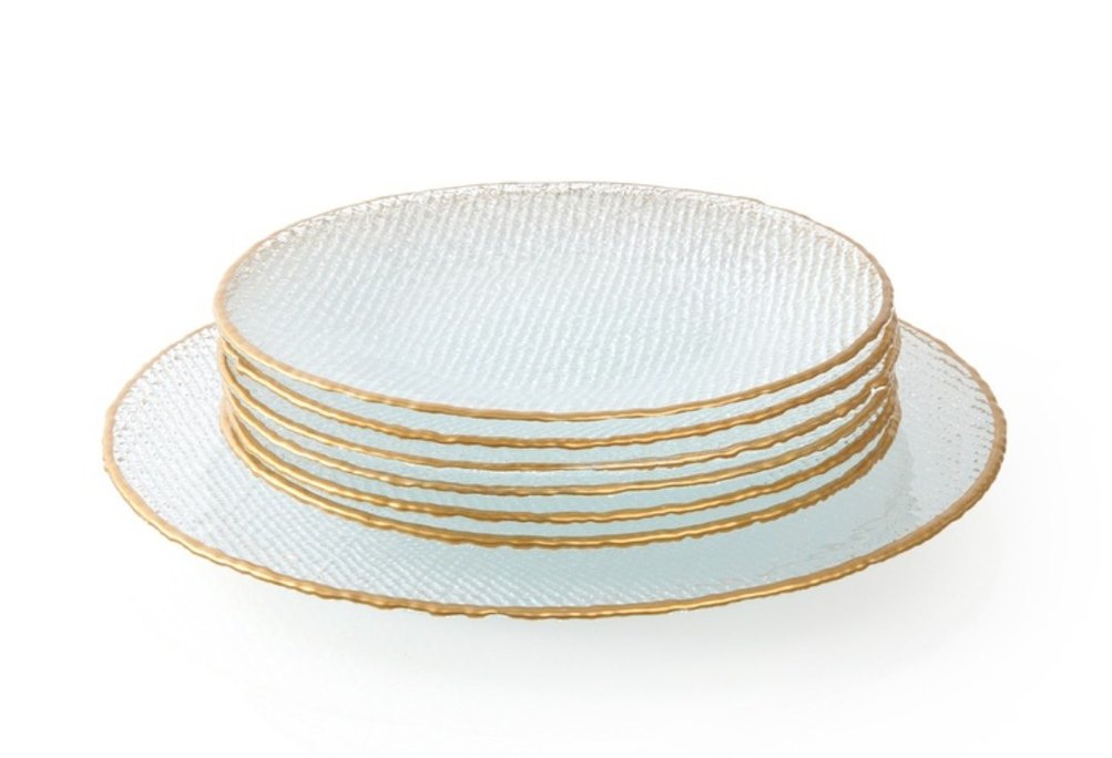 8 parça Altın Kenarlı Beyaz Cam Tabak Seti - Görsel 2