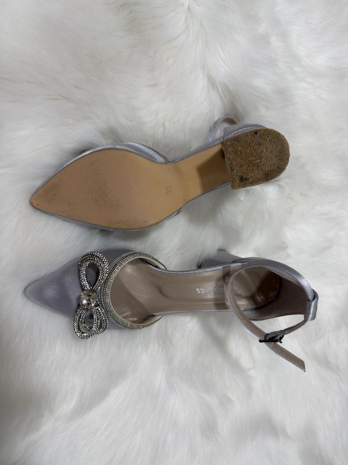 Gri Taşli Kadın Topuklu Abiye Ayakkabı - Görsel 3