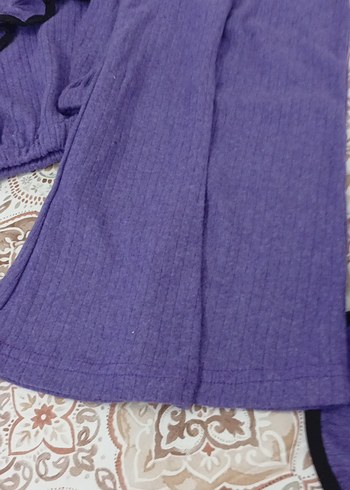 Mor fitilli Uzun Kollu Kız Bebek Takımı - Görsel 4