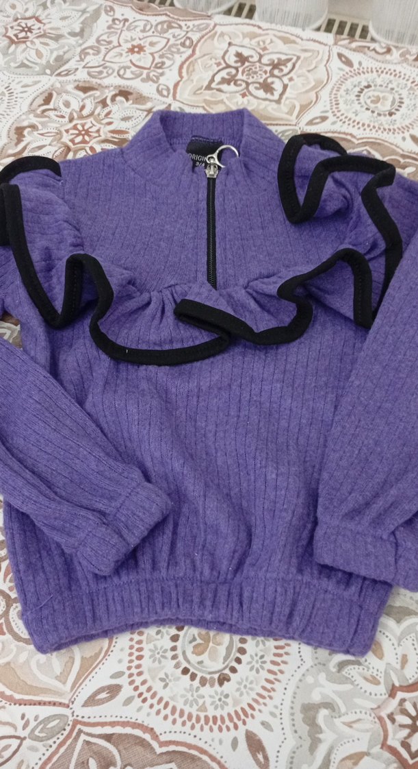 Mor fitilli Uzun Kollu Kız Bebek Takımı - Görsel 2