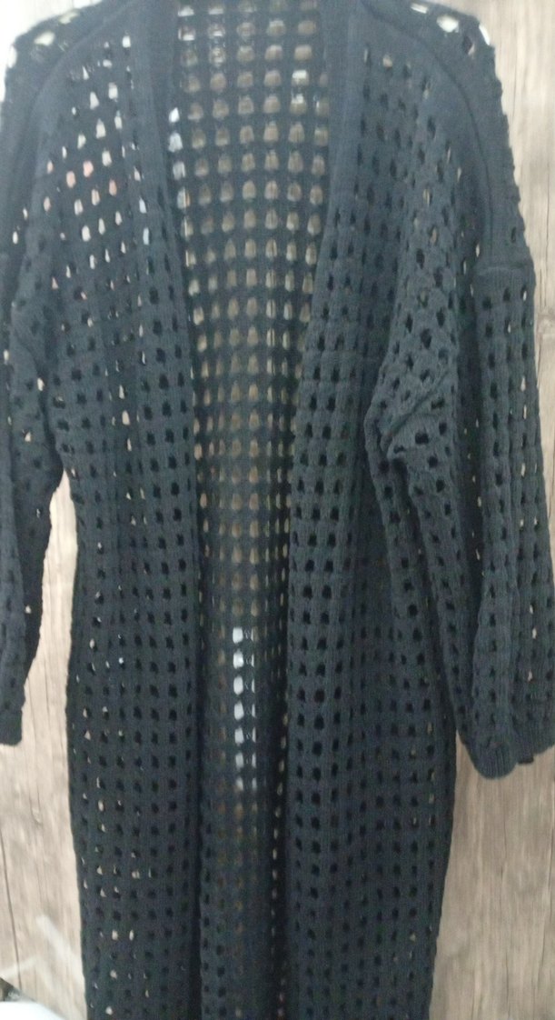 Siyah Uzun Örgü Kadın Hırka - Görsel 2