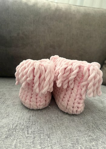 Kız Çocuk Pembe Örgü Sıcak Ev Botu - Görsel 3