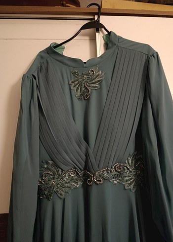 Nakışlı Uzun Turkuaz Kadın Abiye Elbise - Görsel 2