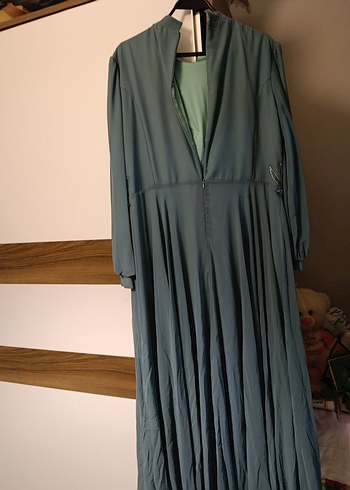 Nakışlı Uzun Turkuaz Kadın Abiye Elbise - Görsel 3