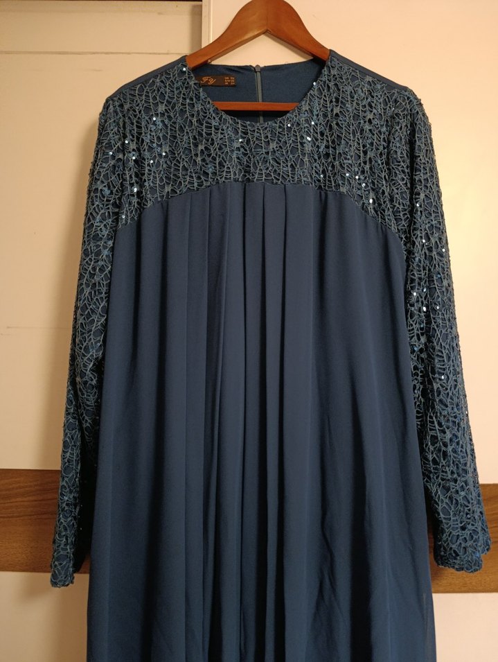 Navy Uzun Kollu Drapeli Kadın Elbise - Görsel 2