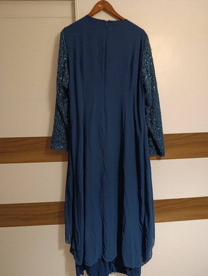 Navy Uzun Kollu Drapeli Kadın Elbise - Görsel 3