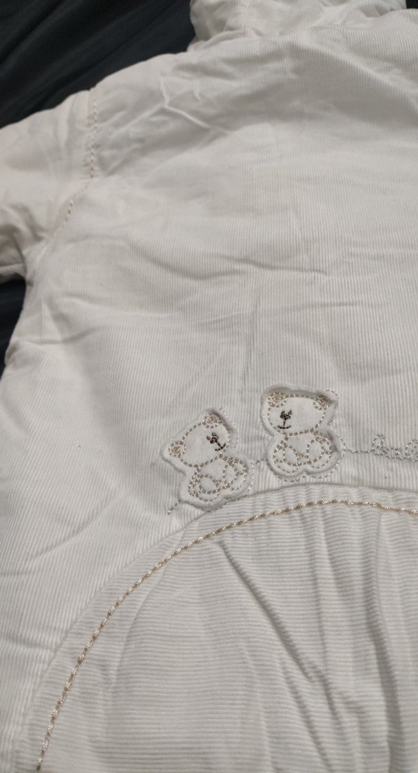 Beyaz Bebek Kız Tulum Nakışlı ve Kürklü - Görsel 5