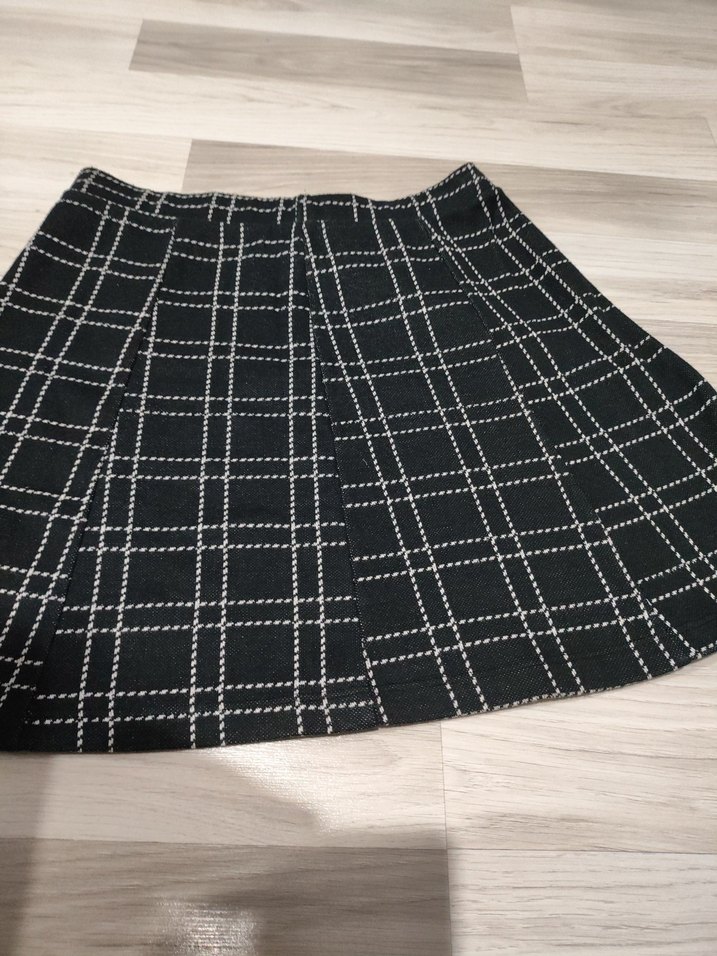 Kadın Siyah Ekose Pilili Mini Etek - Görsel 2