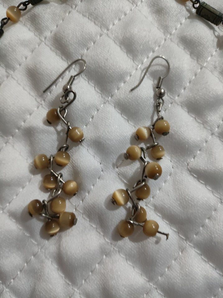 Bej Boncuklu Kısa Bohem Kolye ve Küpe Seti - Görsel 3