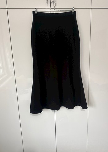 Kemerli Siyah Midi Keten Kadın etek - Görsel 2