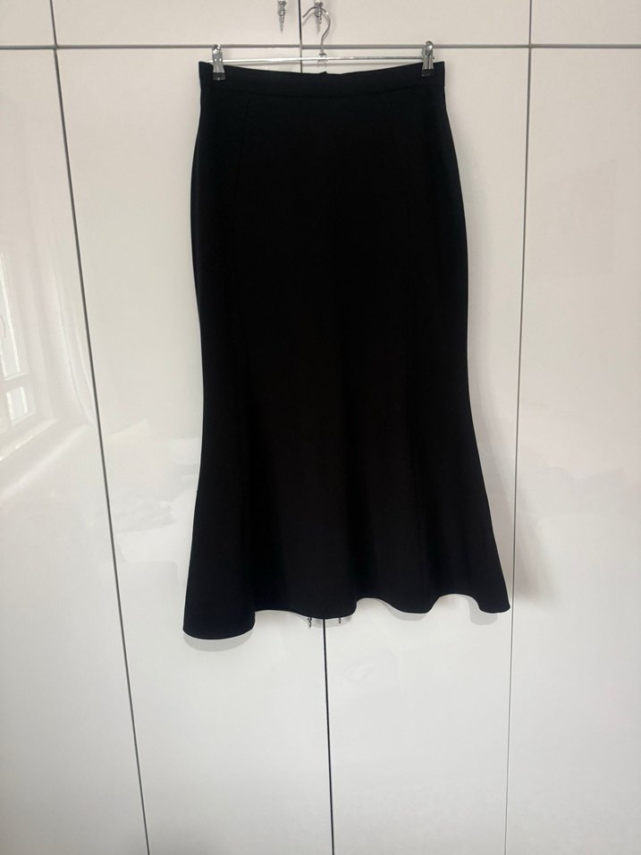 Kemerli Siyah Midi Keten Kadın etek - Görsel 2