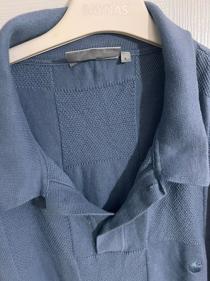 Gri Erkek Keten Polo Tişört Loose Fit - Görsel 3