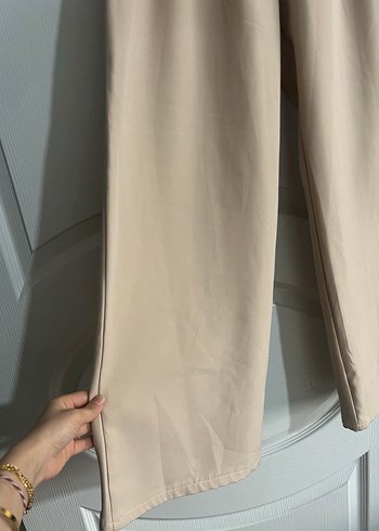 Bej Midi Keten Kadın Kumaş Pantolon - Görsel 2