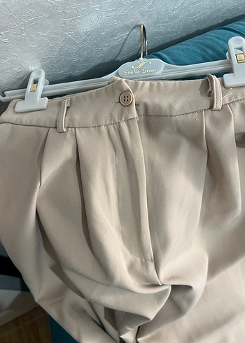 Bej Midi Keten Kadın Kumaş Pantolon - Görsel 3