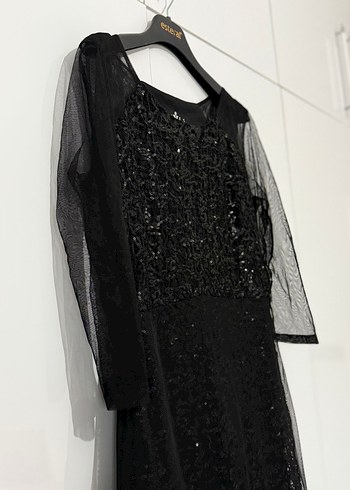 Siyah Uzun Kollu Gotik Abiye Elbise - Görsel 2