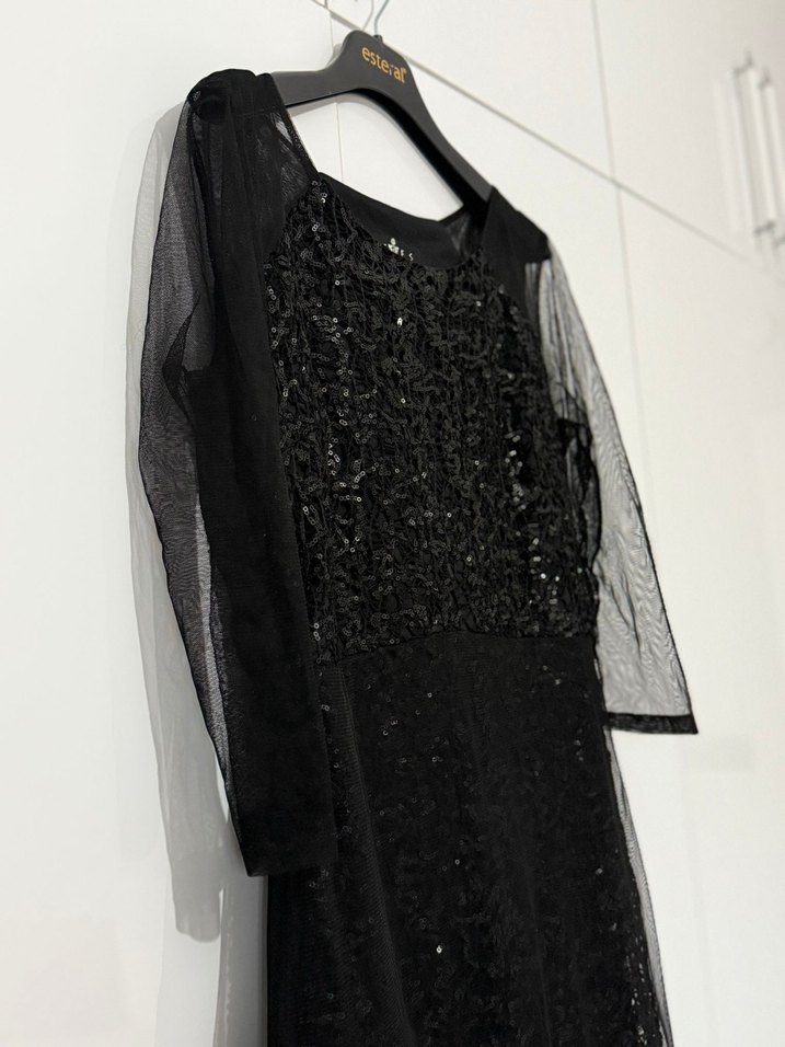 Siyah Uzun Kollu Gotik Abiye Elbise - Görsel 2