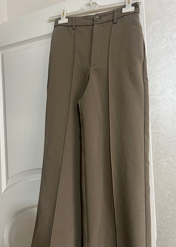 Düğmeli Bej Kadın Keten Kumaş Pantolon - Görsel 9