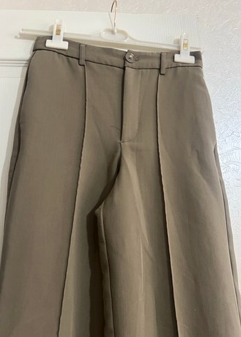 Düğmeli Bej Kadın Keten Kumaş Pantolon - Görsel 6