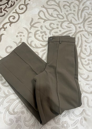 Düğmeli Bej Kadın Keten Kumaş Pantolon - Görsel 2