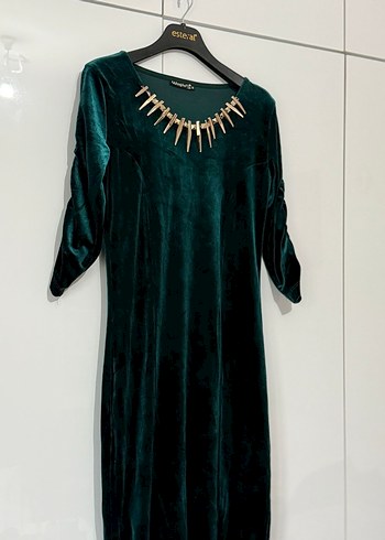 Zincir Detaylı Uzun Kadın Abiye Elbise - Görsel 4