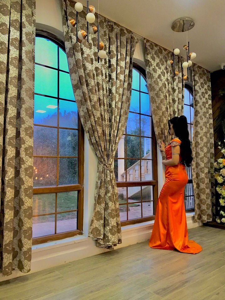 Parlak Turuncu Straplez Uzun Abiye Elbise - Görsel 3